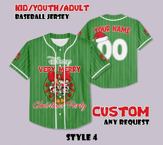 Discover Personalized All Characters Santa Disney Christmas Baseball Jersey, Mickey's Very Merry Christmas Party 2025, Mickey and Friends Kids Adult