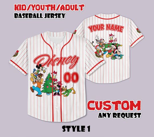 Discover Personalized All Characters Santa Disney Christmas Baseball Jersey, Mickey's Very Merry Christmas Party 2025, Mickey and Friends Kids Adult