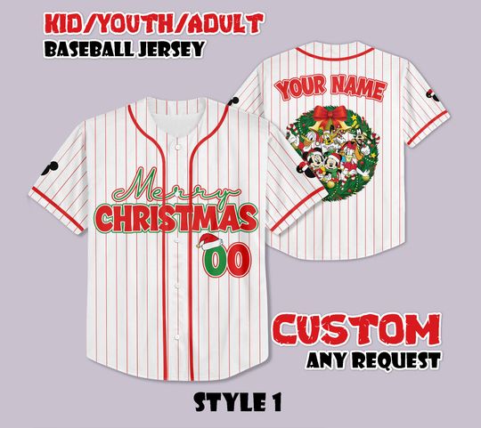Discover Personalized Mickey & Friends Xmas Jersey, Disney Christmas Baseball Jersey, Disney Xmas Kids Youth Adult Outfit, Disney Xmas Trip Jersey