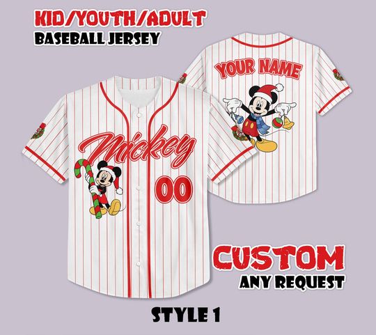 Discover Personalized Mickey Christmas Jersey, Disney Christmas Baseball Jersey, Disney Christmas Kids Youth Adult Outfit, Disney Xmas Trip Jersey