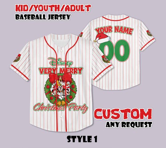 Discover Personalized Mickey & Friends Xmas Jersey, Disney Christmas Baseball Jersey, Disney Xmas Kids Youth Adult Outfit, Disney Xmas Trip Jersey