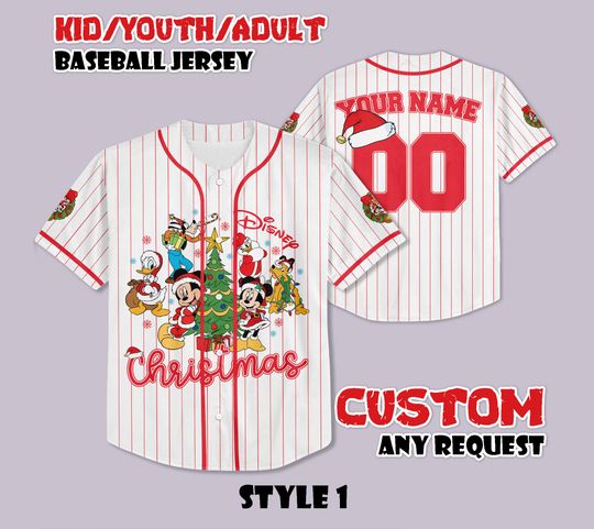 Discover Personalized Mickey & Friends Xmas Jersey, Disney Christmas Baseball Jersey, Disney Xmas Kids Youth Adult Outfit, Disney Xmas Trip Jersey