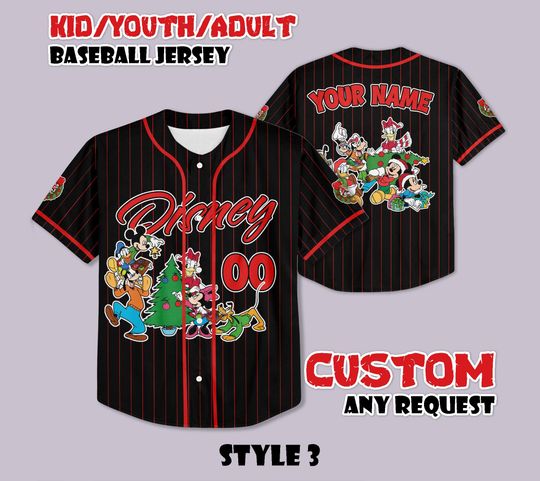Discover Personalized All Characters Santa Disney Christmas Baseball Jersey, Mickey's Very Merry Christmas Party 2025, Mickey and Friends Kids Adult