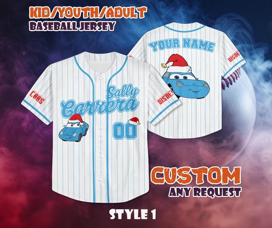 Discover CUSTOM Sally Carrera Christmas Baseball, Pixar Cars Team Jersey, Personalized Disney Sally Carrera Jersey, Disney Fans Gift, Christmas Gifts