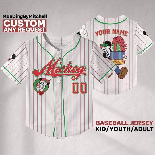 Discover Custom Disney Couple Christmas Mickey Baseball Jersey, Custom Kid Youth Adult Baseball Family Team Jersey, Disneyland Cute Birthday Gift