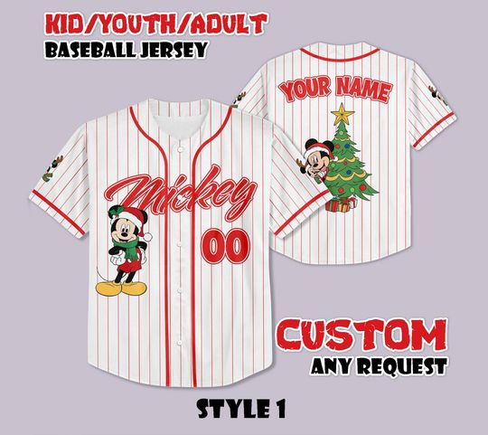 Discover Personalized Santa Disney Mickey Christmas Baseball Jersey, Mickey's Very Merry Christmas Party 2025, Mickey and Friends Kids Adult