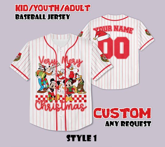 Discover Personalized Mickey & Friends Xmas Jersey, Disney Christmas Baseball Jersey, Disney Xmas Kids Youth Adult Outfit, Disney Xmas Trip Jersey