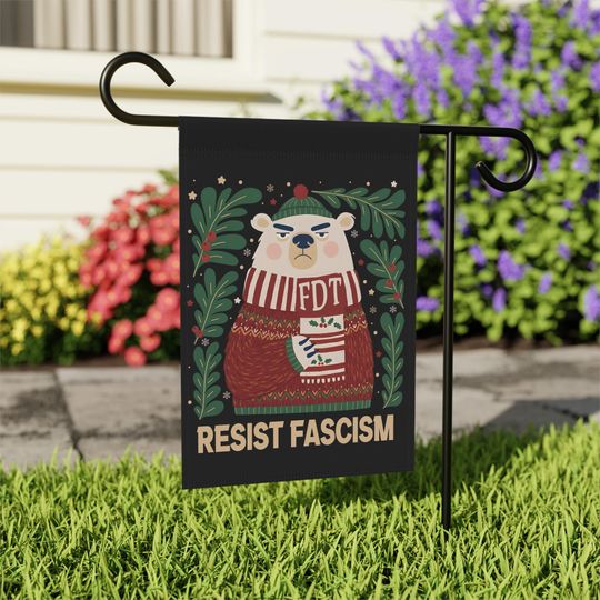 Discover Resist Fascism Christmas Garden Flag, FDT Outdoor Yard Flag, Anti-Trump House Flag Home Decor, Winter Resist Fascism Sign Garden Banner