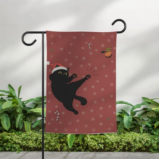 Discover Black Cat Christmas Holiday Subtle Fuck Trump Liberal Garden Flag