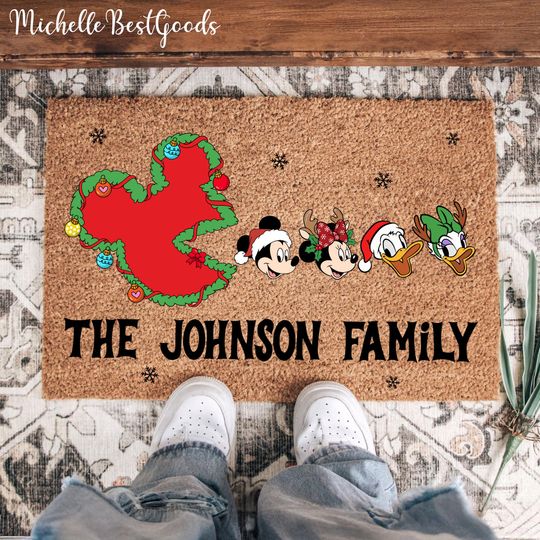 Discover Custom Mouse and Friends Home Doormat, Personalized Family Name Welcome Mat, Disn.ey Lovers Housewarming Gift, Entryway Coir Door Mat