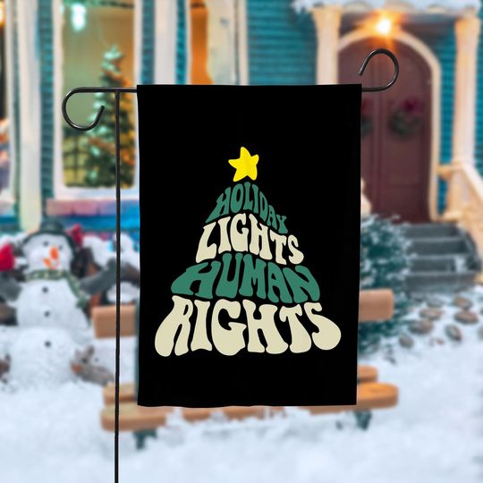 Discover Holiday Lights Human Rights Garden Flag, Retro Christmas Yard Decor, Minimalist Activist Holiday Banner, Inclusive Winter Outdoor Gift.