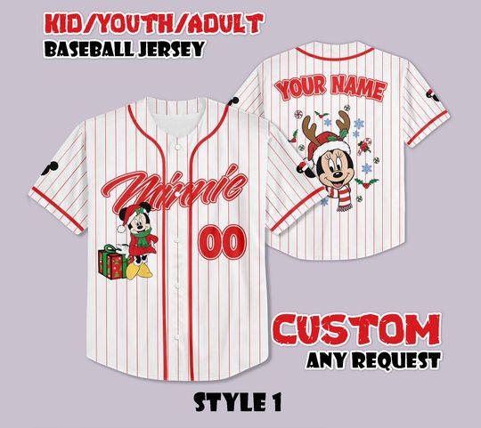 Discover Personalized Minnie & Friends Christmas Baseball Jersey, Disney Christmas Kids Youth Adult Outfit, Disney Xmas Trip Jersey, Christmas Gifts