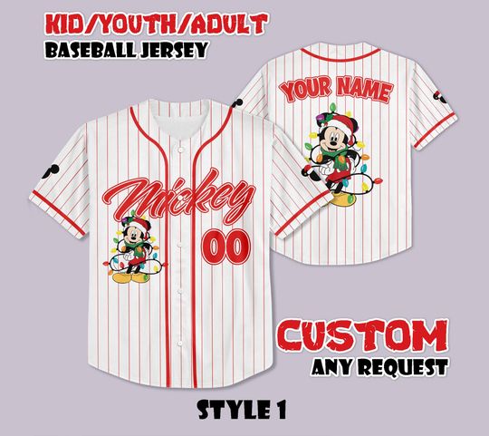 Discover Personalized Mickey Christmas Jersey, Disney Christmas Baseball Jersey, Disney Christmas Kids Youth Adult Outfit, Disney Xmas Trip Jersey