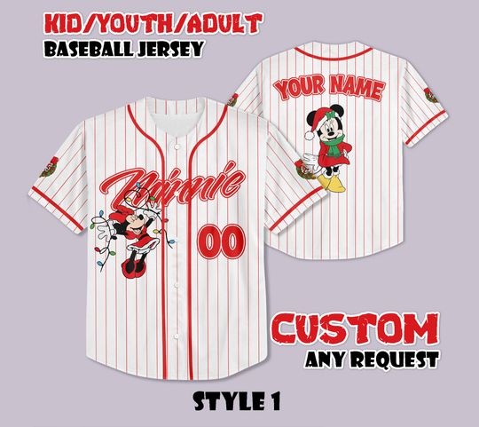 Discover Personalized Minnie Christmas Jersey, Disney Christmas Baseball Jersey, Disney Christmas Kids Youth Adult Outfit, Disney Xmas Trip Jersey