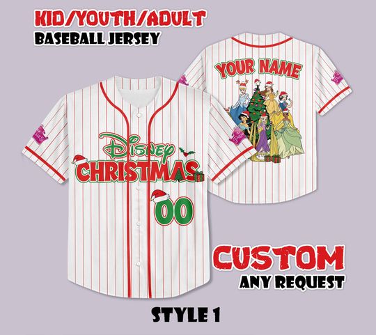 Discover Custom Disney Princess Christmas Baseball Jersey, Personalized Disney Princess Christmas Jersey, Magic Kingdom Magical Castle Christmas Tee