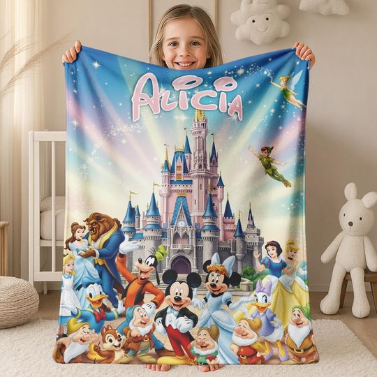 Discover Personalized Mickey & friends Disney character blanket, Princess Blanket, Disney blanket, Birthday Girl Boy gift blanket AXIC21