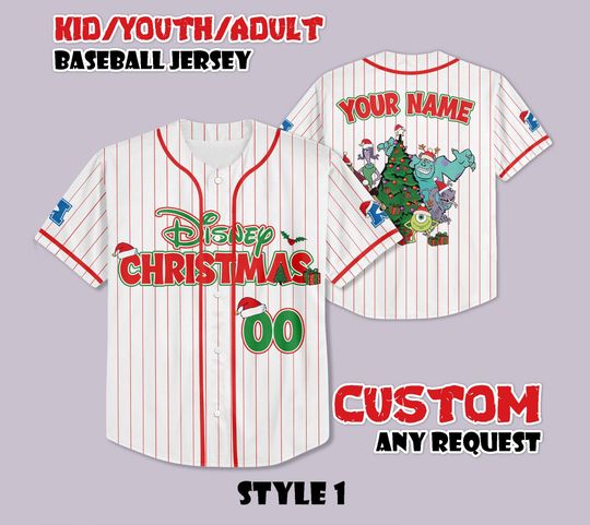 Discover Custom Disney Monster Inc Christmas Baseball Jersey, Personalized Disney Monster Inc Jersey, Pixar Disney Holiday Family Matching