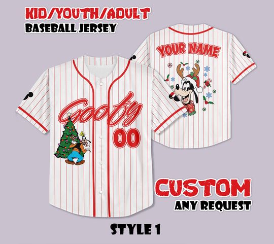 Discover Personalized Disney Goofy & Friends Christmas Baseball Jersey, Goofy's Very Merry Christmas Party 2025, Goofy and Friends Kids Adult