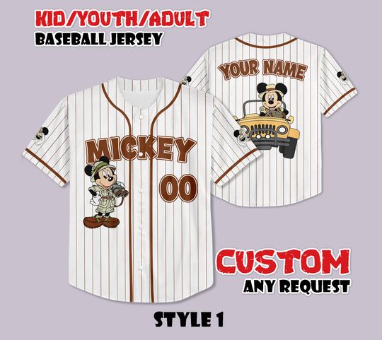 Discover Custom Mickey Mouse Safari Baseball Jersey, Funny Mickey Mouse Safari Baseball Tee, Personalized Disney Mickey Lover, Gift for Disney Fans