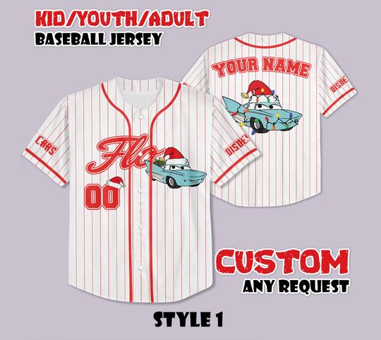 Discover Custom Flo Cars Christmas Baseball Jersey, Personalized Disney Flo Xmas Jersey, Gift for Disney Fans, Pixar Character Tee, Christmas Gifts