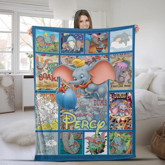 Discover Personalized Watercolor Disney Dumbo Blanket/Custom Name Dumbo Elephant Birthday Gift for Kids/WDW Disneyland Dumbo Name Decoration OGYZ13