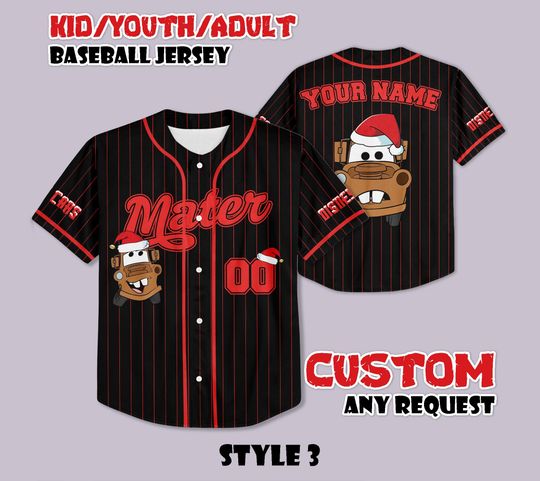 Discover Custom Tow Mater Brown Christmas Baseball Jersey, Personalized Disney Cars Tow Mater Baseball Jersey, Gift for Disney Fans, Christmas Gift