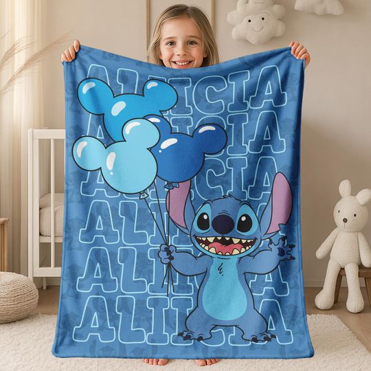 Discover Personalized Kids Name Blanket, Stitch Blanket, Personalized Lilo Stitch Baby Blanket, Custom Name Stitch Baby Blanket, Birthday Gift AXIC23