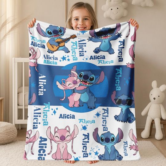 Discover Custom Stitch Blanket, Christmas stich , Disney Blanket, Custom Name Blanket, Disney Trip Blanket, Birthday Gift, Christmas Blanket AXIC24