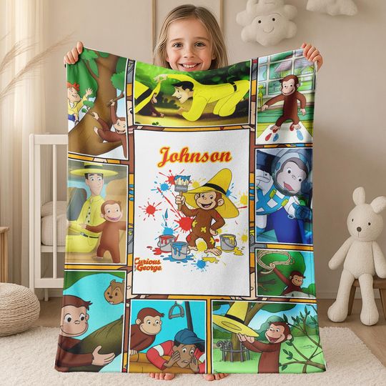 Discover Personalized Curious George Blanket, Curious George Fleece Blanket, Custom Name Baby Blanket, Birthday Gifts for Kids, Christmas Gift AXIC22