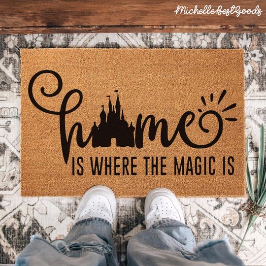 Discover Home Is Where The Magic Is Doormat: Castle Welcome Mat, Housewarming Gift, Cute Couples Gift, Porch Decor, Fun Welcome Mat, Front Door Decor