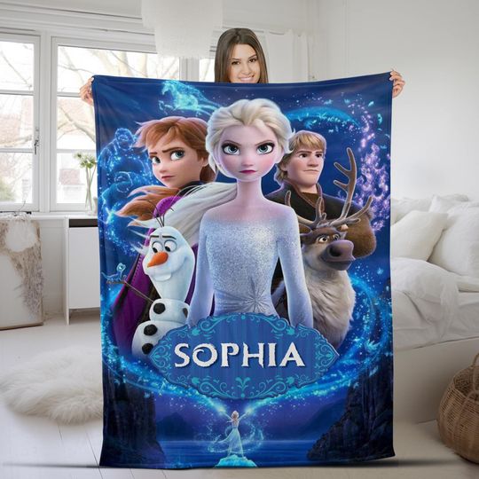 Discover Personalized Disney Frozen Blanket, Custom Name Disney Blanket, Princess Elsa Blanket, Disney Birthday Girl Gift, Disney Blanket SKXZ23