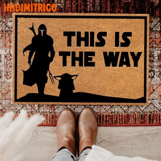 Discover This Is The Way Doormat, Cartoon Welcome Mat, Mandalorian & Baby Yoda Home Entrance Floormat, Geek Nerd Housewarming Gift, Sci-Fi Decor