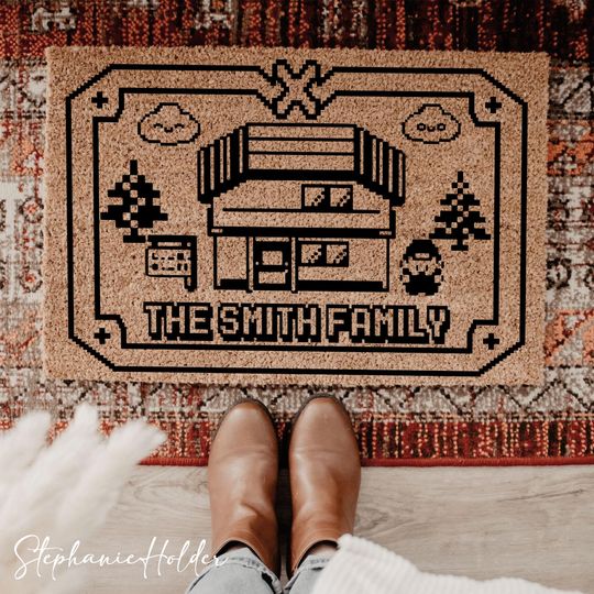 Custom Video Game Doormat, Holiday Welcome Mat Sweet Home, Personalized Christmas Home Decor, Holiday Gamer Welcome Mat, Nerdy Home Doormat