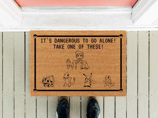 Discover Funny Video Game Doormat: It's Dangerous to Go Alone