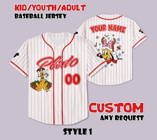 Discover Personalized Disney Pluto & Friends Christmas Baseball Jersey, Pluto's Very Merry Christmas Party 2025, Pluto and Friends Kids Adult