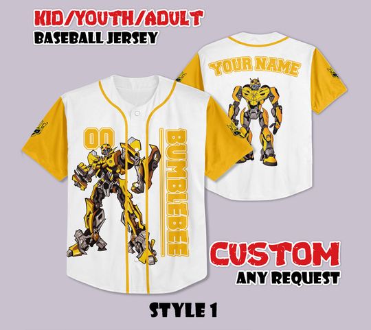 Custom Bumblebee Baseball Jersey, Vintage Robot Shirt, Personalized Transformers Jersey Shirt, Bumblebee Gift for Fans, Birthday Gifts