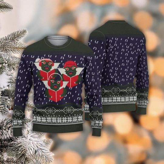 Discover Gremlin Carolers Ugly Christmas Sweater, Singing Monster Holiday Knit, Funny Retro Geek Xmas Party Pullover Gift for Men and Women