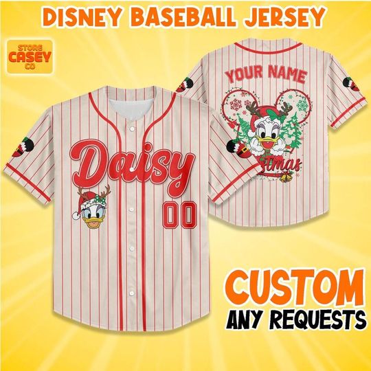 Discover Custom Disney Winter Christmas Daisy Baseball Jersey, Custom Disneyland Jersey, Baseball Team, Mickey Mouse Birthday, Gift for Disney Fans