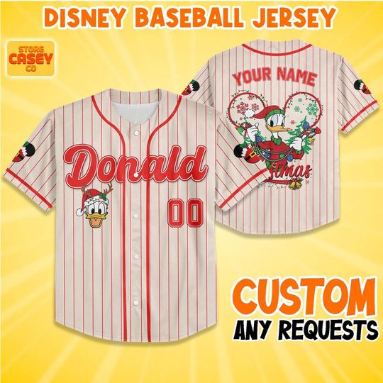 Discover Custom Disney Winter Christmas Donald Baseball Jersey, Custom Disneyland Jersey, Baseball Team, Mickey Mouse Birthday, Gift for Disney Fans