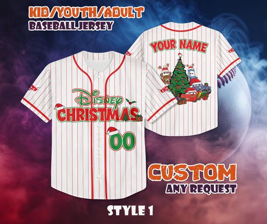 Discover CUSTOM Cars Christmas Baseball Jersey, Pixar Cars Shirt, Personalized Disney Cars Jersey, Disneyland Christmas Party, Christmas Gifts
