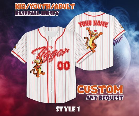 Discover CUSTOM Tigger Christmas Baseball Jersey, Personalized Tigger Winnie the Pooh Jersey, Disneyland Christmas Party, Merry Christmas Gift
