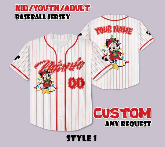 Discover Personalized Minnie Christmas Jersey, Disney Christmas Baseball Jersey, Disney Christmas Kids Youth Adult Outfit, Disney Xmas Trip Jersey