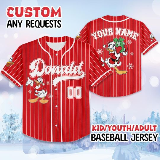 Discover Personalized Donald Disney Christmas Baseball Jersey, Donald Jersey Team, Christmas Baseball Jersey, Disneyland Christmas Party