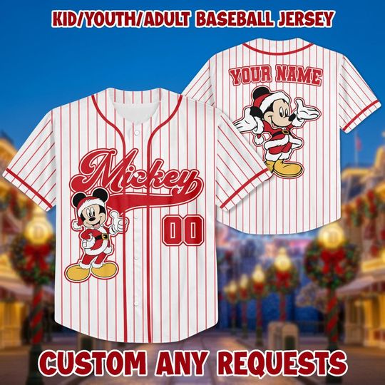 Discover Personalized Mickey Christmas Jersey Shirt - Custom Birthday Gift