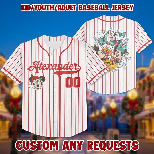 Discover Personalized Disney Mickey and Friends, Merry Christmas Jersey Shirt, Custom Mickey Birthday Gift