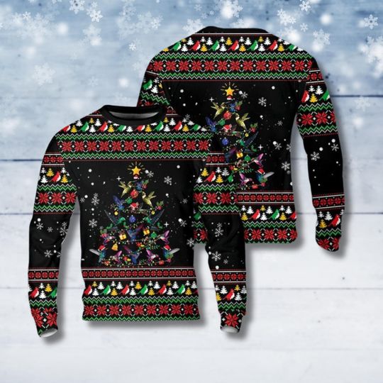 Discover Hummingbird Christmas Tree Ugly Sweater, Holiday Sweatshirt