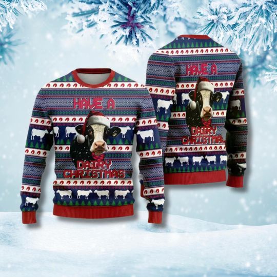Funny Dairy Cow Christmas Ugly Sweater, Ugly Xmas Jumper Gift