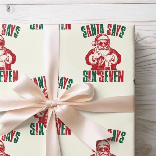 Discover Santa Says Six Seven Wrapping Paper, Funny Viral Trend Gift Wrap for Kids, Meme Christmas Wrapping Paper, Santa Themed Gift Wrap