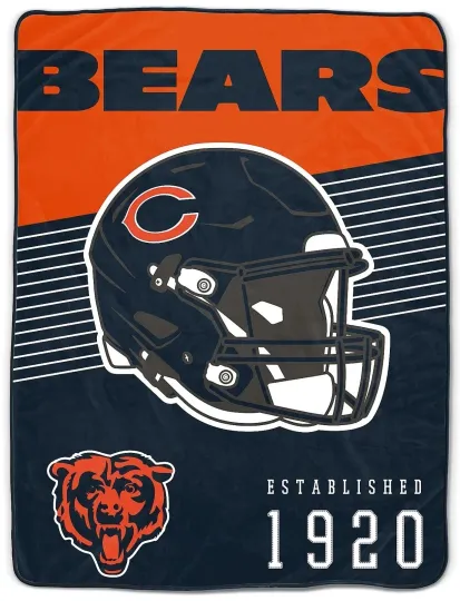 Discover Chicago Football Team Bears Pegasus Helmet Stripes Flannel Fleece Blanket