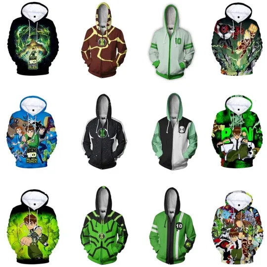Discover Ben 10 Alien Force 3D Zip Hoodie Cosplay Sweatshirt Coat Jacket